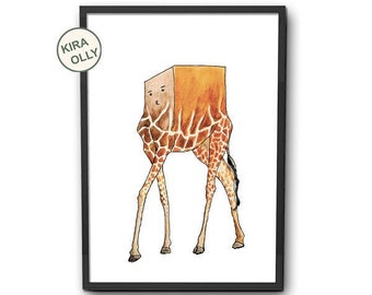 Giraffe print, Safari animal print, Giraffe poster, Wall art print