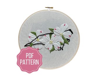 North Carolina State Flower Embroidery Pattern | Flowering Dogwood DIY Instant Download | Modern Botanical Hand Embroidery Design