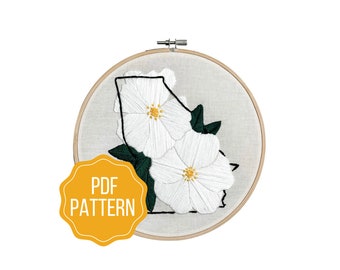 Georgia State Flower Embroidery Pattern | Cherokee Rose DIY Instant Download | Modern Botanical Hand Embroidery Design