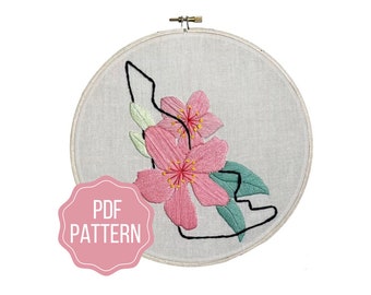 Delaware State Flower Embroidery Pattern | Peach Blossom DIY Instant Download | Modern Botanical Hand Embroidery Design