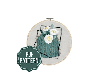 Arizona State Flower Embroidery Pattern | Saguaro Cactus Blossom DIY Instant Download | Modern Botanical Hand Embroidery Design