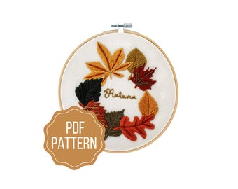Autumn Themed Embroidery Pattern | Fall Leaves DIY Instant Download | Seasonal Hand Embroidery Design
