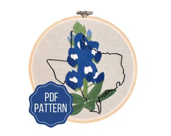 Texas State Flower Embroidery Pattern | Bluebonnet DIY Instant Download | Modern Botanical Hand Embroidery Design