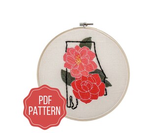 Alabama State Flower Embroidery Pattern | Camellia DIY Instant Download | Modern Botanical Hand Embroidery Design