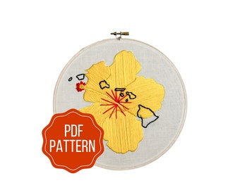 Hawaii State Flower Embroidery Pattern | Hibiscus DIY Instant Download | Tropical & Modern Botanical Hand Embroidery Design