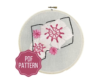 Connecticut State Flower Embroidery Pattern | Mountain Laurel DIY Instant Download | Modern Botanical Hand Embroidery Design