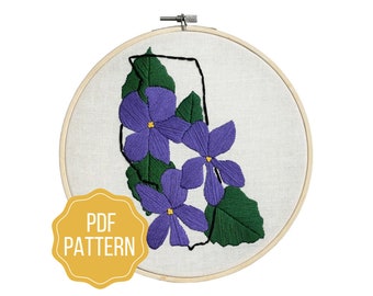 Illinois State Flower Embroidery Pattern | Violet DIY Instant Download | Modern Botanical Hand Embroidery Design