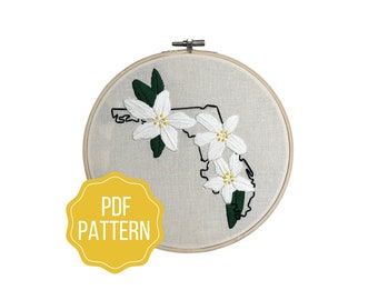 Florida State Blumen Stickmuster | Orangenblüte DIY Sofort Download | Moderne botanische Stickdatei