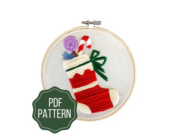 Stocking Embroidery Pattern | Christmas Stocking Filled with Treats DIY Instant Download | Festive Hand Embroidery Design