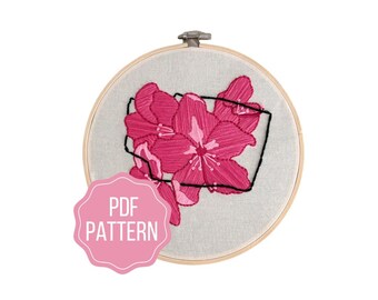 Washington State Flower Embroidery Pattern | Rhododendron DIY Instant Download | Modern Botanical Hand Embroidery Design