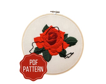 New York State Flower Embroidery Pattern | Rose DIY Instant Download | Modern Botanical Hand Embroidery Design