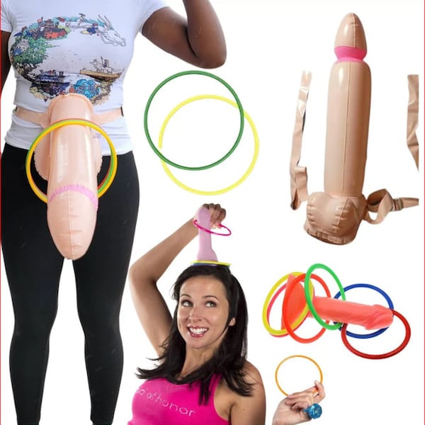 Bachelorette Party dick head Hoopla Penis Ring Toss inflatable Willy Game Bridal Shower Naughty Pecker Decor Hen Gag gift raunchy Birthday