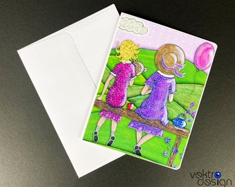 Handmade Greeting Card, Sisters Forever, Customizable Card, Friendship Card, Birthday Gift, 4.25 x 5.5 inch, Blank Inside