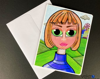 Handmade Greeting Card, Customizable Card, Kid Greeting Card, Friendship Card, Sisters Card, Birthday Gift, 4.25 x 5.5 inch, Blank Inside