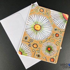 Cartão de felicitações de margaridas, cartão de dia dos namorados, cartão de flores, cartão personalizável, cartão feito à mão, cartão ilustrado, cartão em branco, 4,25 x 5,5 polegadas