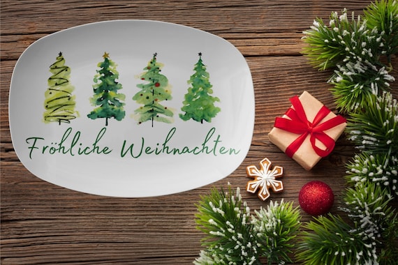 Fröhliche Weihnachten platter, German Kitchenware, German gift, Deutsch, German Christmas home decorations, ThermoSāf® Polymer (NOT CERAMIC)