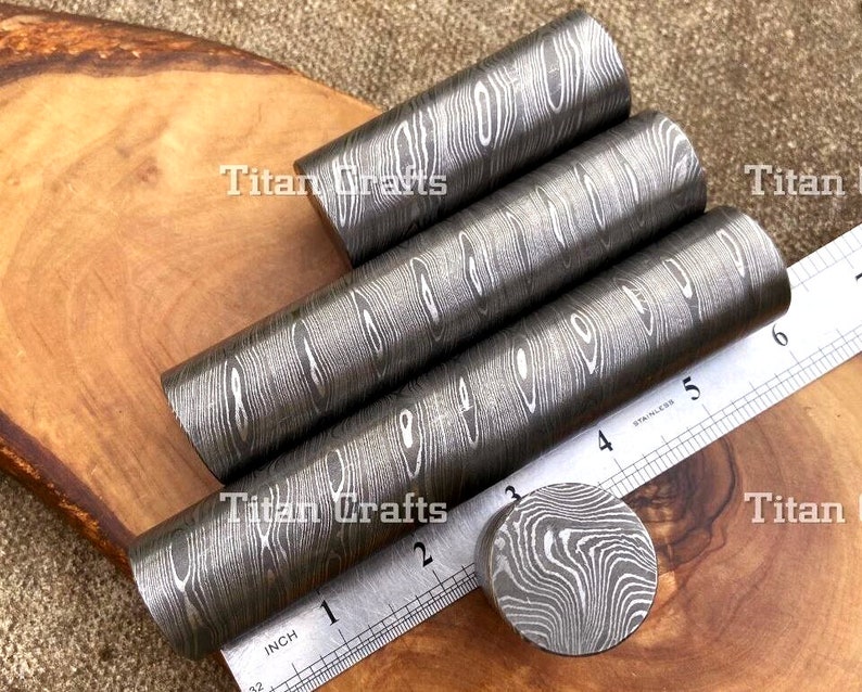 Original Damaskusstålstång 30 mm Billets Barr Smyckesringar Penna Tillverkning Ämnen bild 4