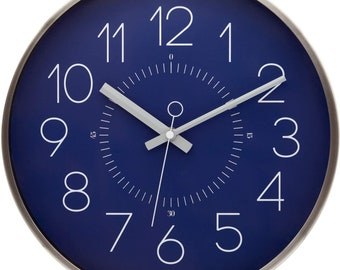 Marksson - Blue - Kinney No-Ticking Silent Wall Clock - 12 inch Quartz - Stainless Steel, Premium Grade, High End - Modern Minimalist