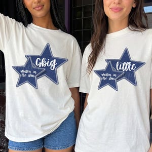 Big Little Denim Star Shirt, Faux Patchwork Sorority Reveal Tshirt, y2k Comfort Colors Tee
