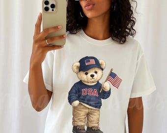USA Teddy Bear Shirt, Preppy Patriotic Tshirt, Trendy America Comfort Colors Tee