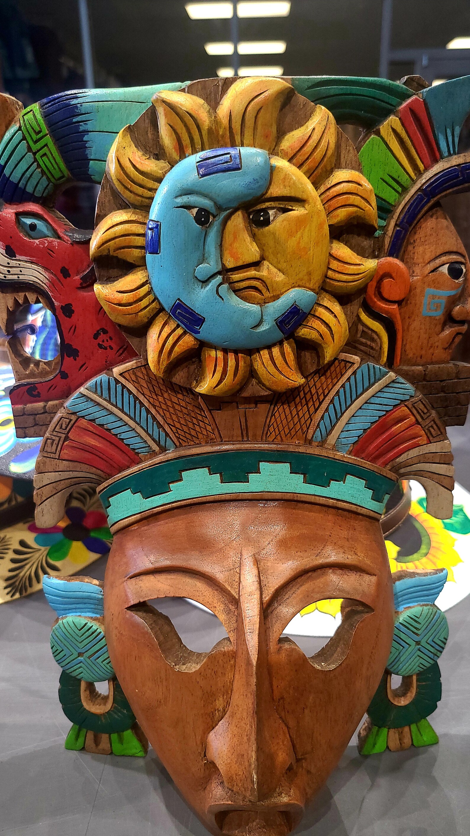 Mayan Mask Mexican Hand Carved Cedar Maya Folk Art Aztec Decor Etsy