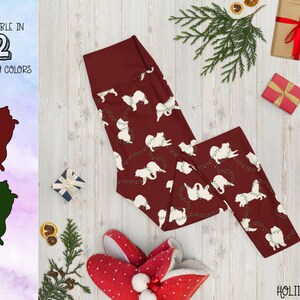 Samoyed Lights Festive Holiday Yoga Leggings, Plus Sizes Available, Athleisure and Athletic Wear - Florida Snowflakes Custom Apparel
