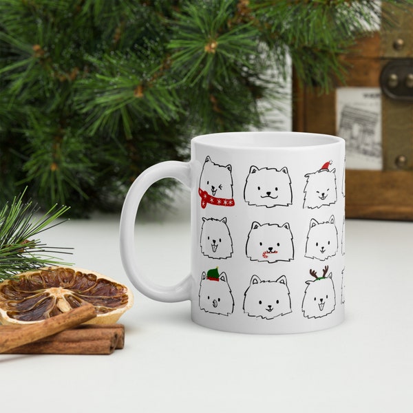 Samoyed Doodles Becher, Festliche Kaffee/Tee/Heiße Schokolade Tasse - Florida Schneeflocken Custom Designs