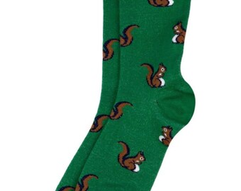 Stay Cozy in Style with our Squirrel on Green Women's Novelty Socks!