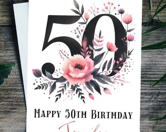 50th Birthday Card Personalised for mum, aunt, nanna, grandmother, friend
