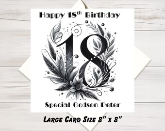 Boys 18th Birthday Card Large 8” Personalised Inside Message Option