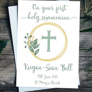 First Holy Communion Personalised Card Traditional Cross Image  Handmade for Girls Or Boys Granddaughter Daughter Son Grandson Nephew Niece