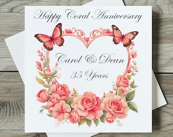 Coral 35th Wedding Anniversary Bunting Banner – Hearts Party Decoration By TheCardZoo