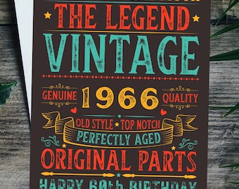 Personalised 60th Birthday Card, For Him Vintage Male 1966, Any Name, 60 Years Old