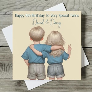 Twins Birthday Card Any Age Personalised Twin Boy and Girl, Brother & Sister