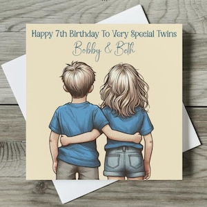 Twins Birthday Card Any Age Personalised Twin Boy and Girl, Brother & Sister