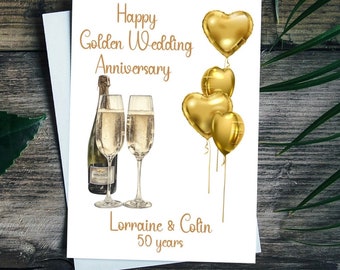 Personalised Golden 50th Wedding Anniversary Card