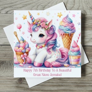 Personalised 3rd 4th 5th 6th Birthday Unicorn Card Daughter Goddaughter Grandaughter Niece