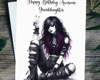 Gothic Birthday Card For Girls Her Women Ladies Cute Tim Burton Girl