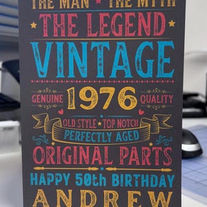Personalised 50th Birthday Card For Him Vintage Male 1976 Any Name 50 Years Old image 4