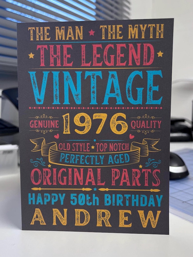 Personalised 50th Birthday Card For Him Vintage Male 1976 Any Name 50 Years Old image 4