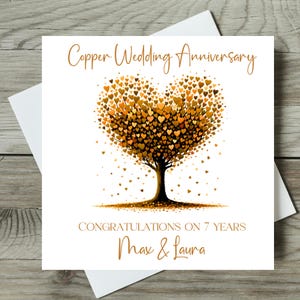 Copper Wedding 7th Anniversary Card Personalised Large 8” & Inside Message Options