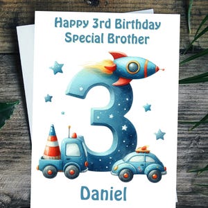 Boys 3rd Birthday Card Personalised Son, Godson Grandson Great Nephew Brother