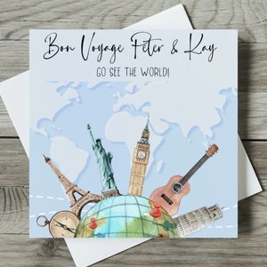 Personalised World Design Traveling Card ideal for  Holidays,  Bon Voyage, New Adventures, Emigrating, Travelling, Moving Abroad gap year