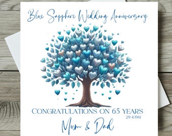 Personalised Blue Sapphire 65th Wedding Anniversary Card