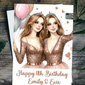 Twins Birthday Card Any Age Personalised Twin Girls Granddaughters Daughters Sisters