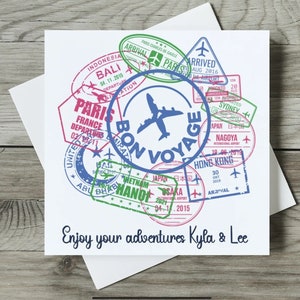Personalised Bon Voyage Design Traveling Card ideal for Holidays Bon Voyage, New Adventures, Emigrating, Travelling, Moving Abroad gap year