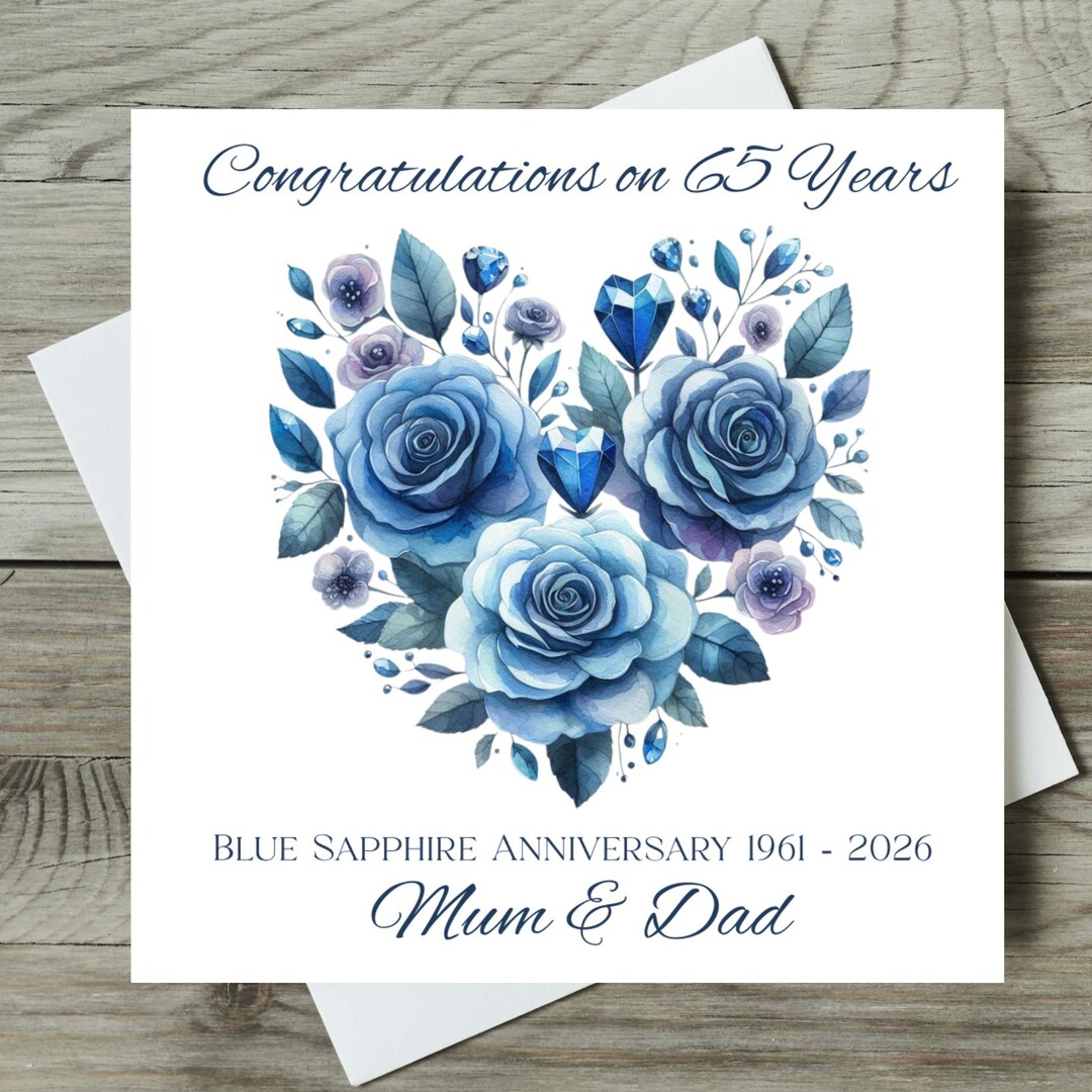 Personalised Blue Sapphire 65th Wedding Anniversary Card - Etsy