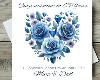 Personalised Blue Sapphire 65th Wedding Anniversary Card