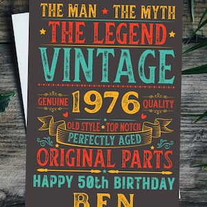 Personalised 50th Birthday Card For Him Vintage Male 1976 Any Name 50 Years Old image 1