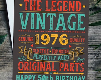 Personalised 50th Birthday Card For Him Vintage Male 1976 Any Name 50 Years Old